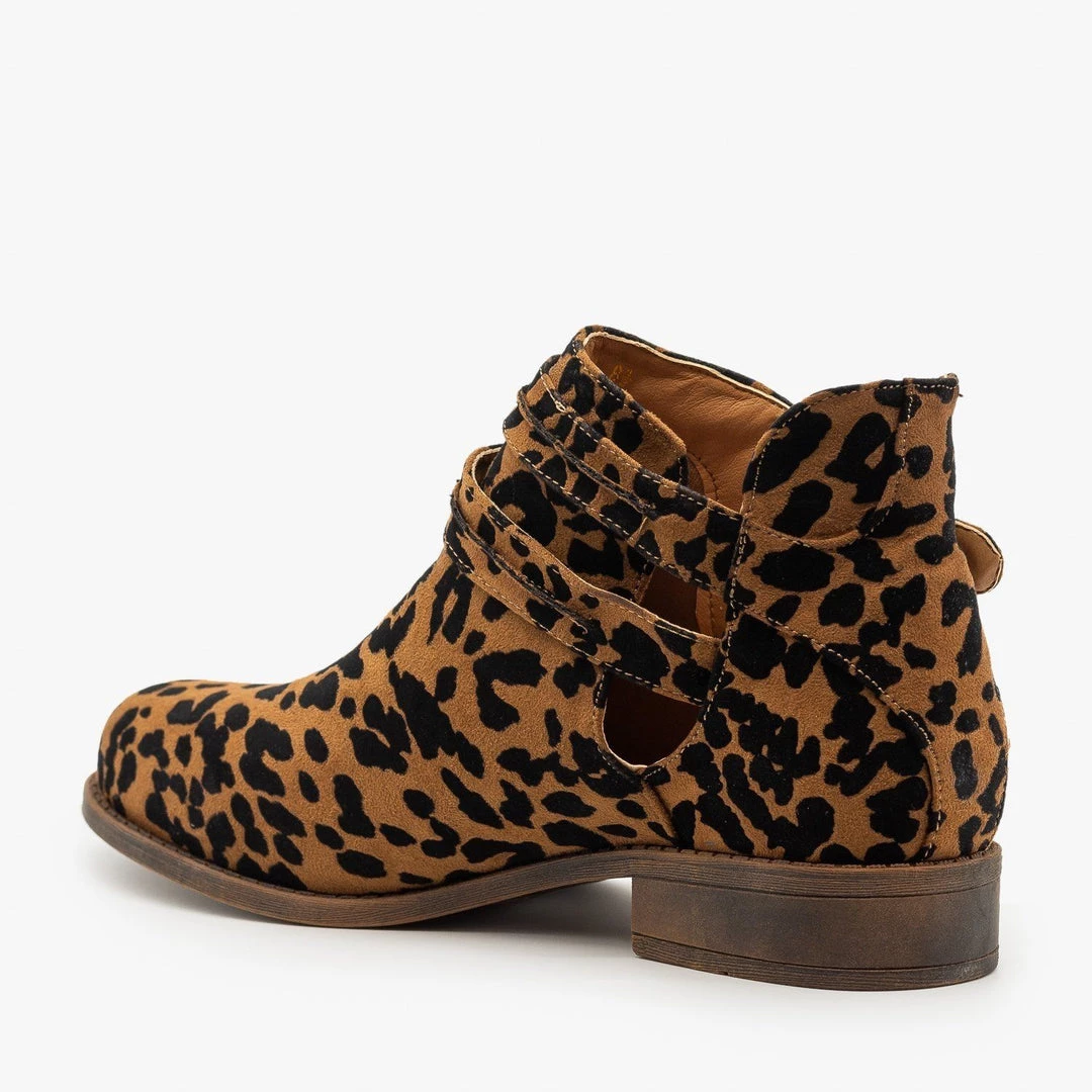 Mata Newest Arrivals Leopard Print Casual Buckled Booties 2 Mata Newest Arrivals Leopard Print Casual Buckled Booties