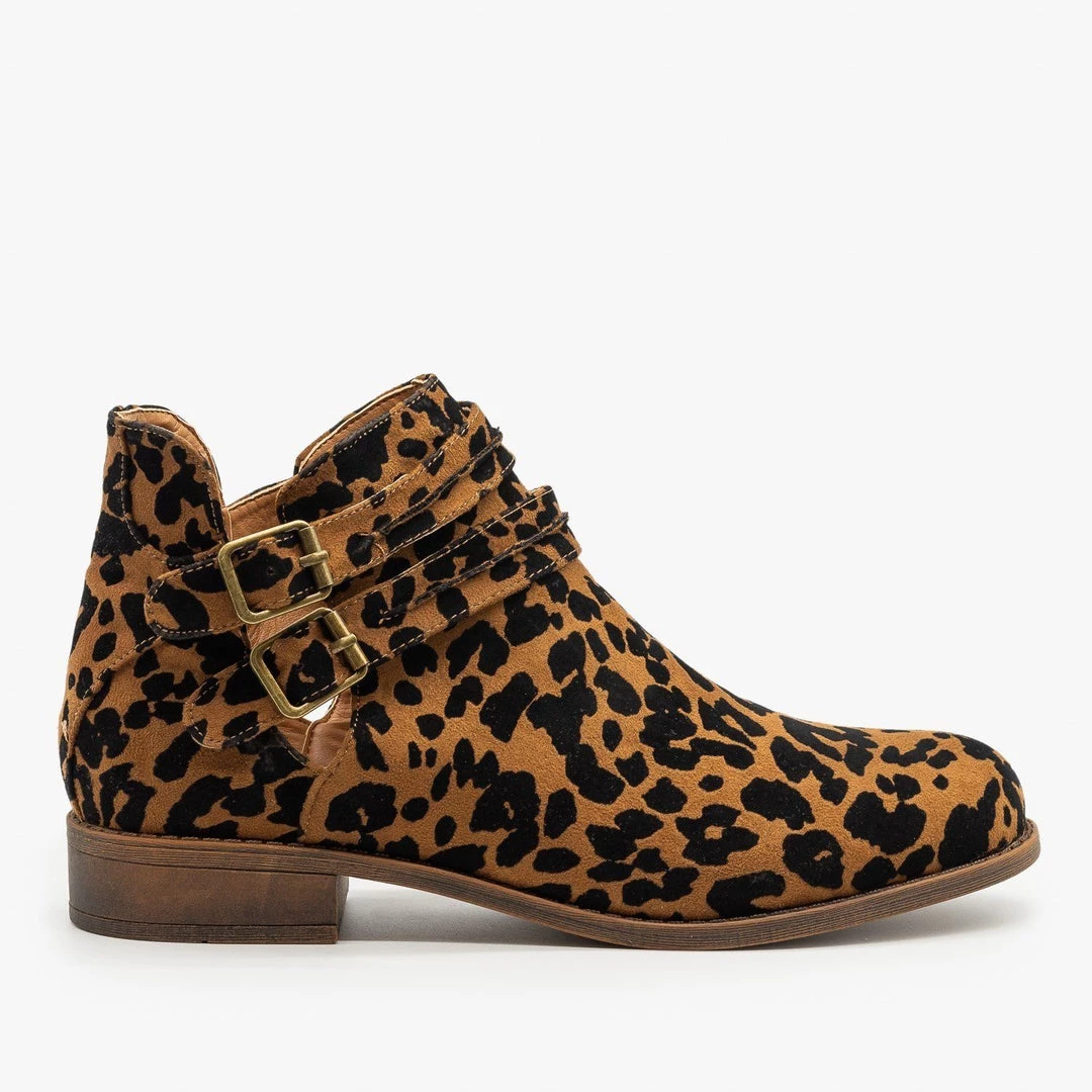 Mata Newest Arrivals Leopard Print Casual Buckled Booties 1 Mata Newest Arrivals Leopard Print Casual Buckled Booties