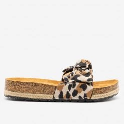 Qupid Shoes Newest Arrivals Leopard Print Cork Espadrille Slides