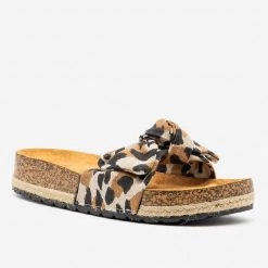Qupid Shoes Newest Arrivals Leopard Print Cork Espadrille Slides