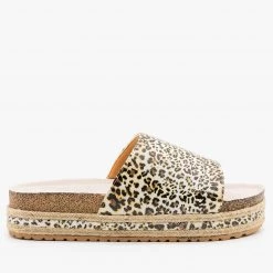 Qupid Shoes Leopard Print Cork Espadrille Slides Newest Arrivals