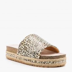 Qupid Shoes Leopard Print Cork Espadrille Slides Newest Arrivals