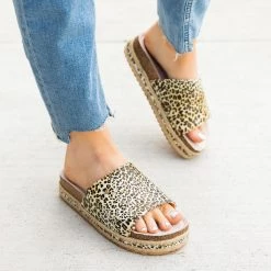 Qupid Shoes Leopard Print Cork Espadrille Slides Newest Arrivals