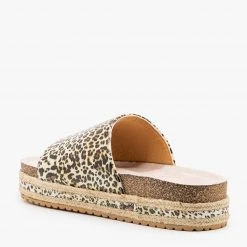 Qupid Shoes Leopard Print Cork Espadrille Slides Newest Arrivals