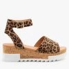 Top Moda Leopard Print Cork Wedge Sandals Newest Arrivals