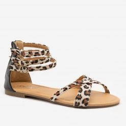 Anna Shoes Newest Arrivals Leopard Print Cuffed Ankle Sandals