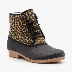 Refresh Leopard Print Lace Up Duck Boots Newest Arrivals