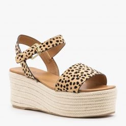 Qupid Shoes Leopard Print Slingback Platform Sandals
