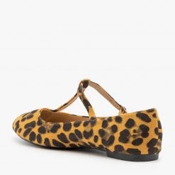 Bella Marie Leopard Print T-Stap Ballet Flats