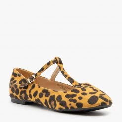 Bella Marie Leopard Print T-Stap Ballet Flats