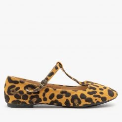 Bella Marie Leopard Print T-Stap Ballet Flats