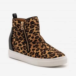 La Sheelah Shoes Leopard Print Wedge Sneakers
