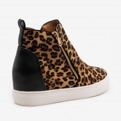 La Sheelah Shoes Leopard Print Wedge Sneakers
