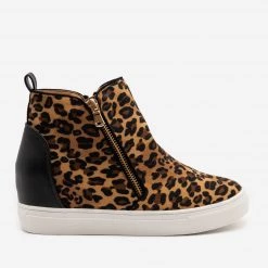 La Sheelah Shoes Leopard Print Wedge Sneakers