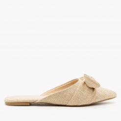 Bamboo Shoes Newest Arrivals Linen Weave Bow Mules