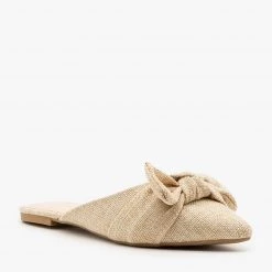 Bamboo Shoes Newest Arrivals Linen Weave Bow Mules