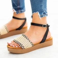 Bamboo Shoes Lovely Basketweave Stacked Flatform Sandals