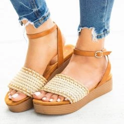 Bamboo Shoes Lovely Basketweave Stacked Flatform Sandals