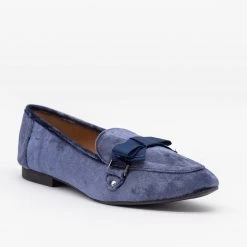 Qupid Shoes Lovely Bow Tie Velvet Loafers