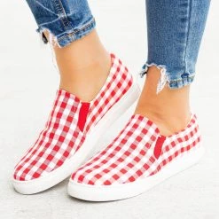 AMS Shoes Newest Arrivals Lovely Gingham Slip-On Sneakers