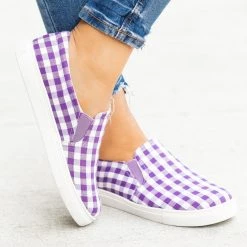 AMS Shoes Newest Arrivals Lovely Gingham Slip-On Sneakers