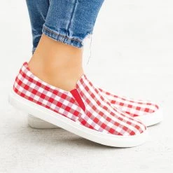 AMS Shoes Newest Arrivals Lovely Gingham Slip-On Sneakers