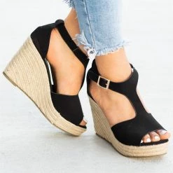 Refresh Lovely T-Strap Espadrille Wedges