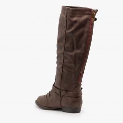 Soda Shoes Low Heel Buckled Riding Boots