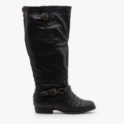 Soda Shoes Low Heel Buckled Riding Boots