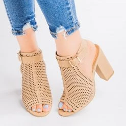Bamboo Shoes Newest Arrivals Mesh Slingback Chunky Heels