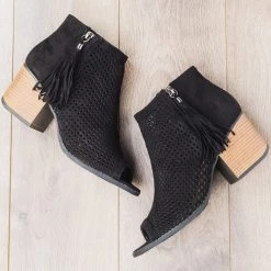 Qupid Shoes Mesh Tassel Heel Booties Newest Arrivals