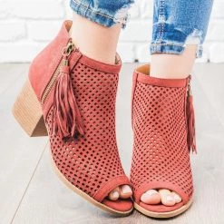 Qupid Shoes Mesh Tassel Heel Booties Newest Arrivals
