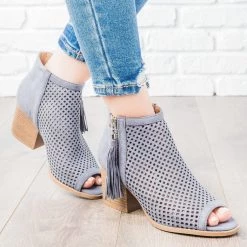 Qupid Shoes Mesh Tassel Heel Booties Newest Arrivals