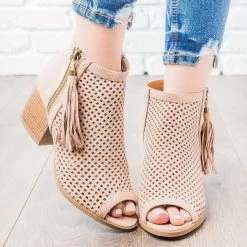 Qupid Shoes Mesh Tassel Heel Booties Newest Arrivals