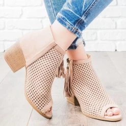 Qupid Shoes Mesh Tassel Heel Booties Newest Arrivals