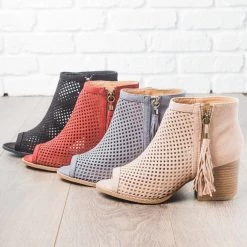 Qupid Shoes Mesh Tassel Heel Booties Newest Arrivals