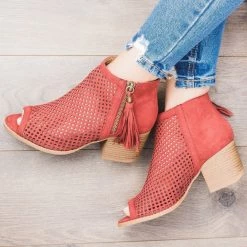 Qupid Shoes Mesh Tassel Heel Booties Newest Arrivals