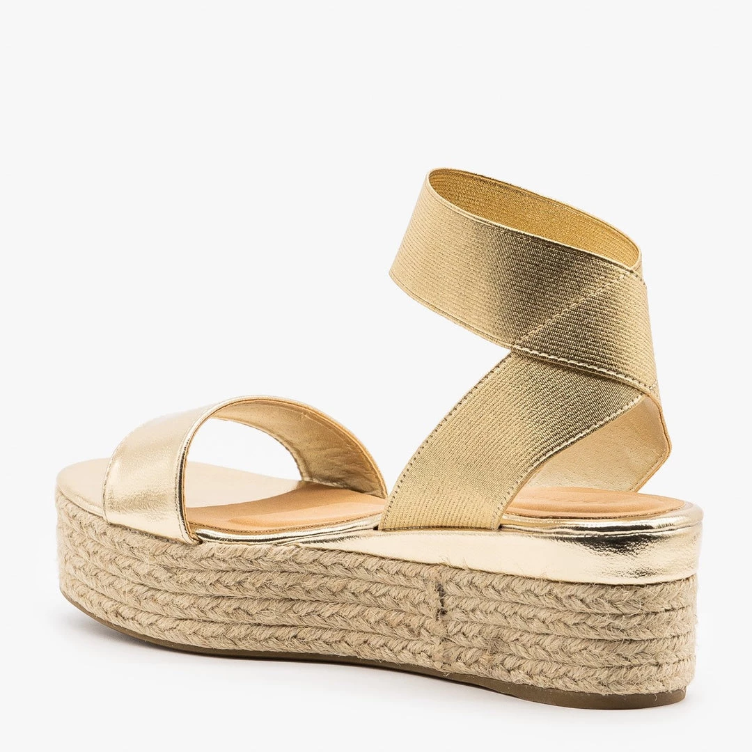 Bamboo Shoes Metallic Gold Espadrille Platform Sandals 2 Bamboo Shoes Metallic Gold Espadrille Platform Sandals