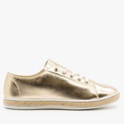 Bamboo Shoes Newest Arrivals Metallic Gold Espadrille Sneakers