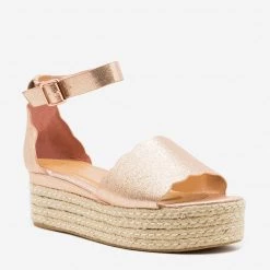 Bamboo Shoes Newest Arrivals Metallic Scalloped Edge Espadrille Flatforms