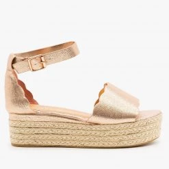 Bamboo Shoes Newest Arrivals Metallic Scalloped Edge Espadrille Flatforms