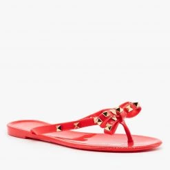 Top Moda Metallic Studded Jelly Flip Flop Sandals