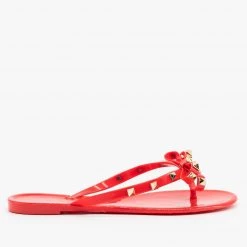 Top Moda Metallic Studded Jelly Flip Flop Sandals