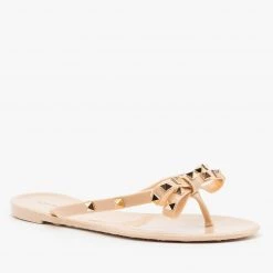 Top Moda Metallic Studded Jelly Flip Flop Sandals