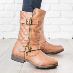 Glaze Newest Arrivals Mid Calf Quilted Riding Boots