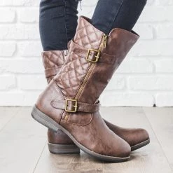 Glaze Newest Arrivals Mid Calf Quilted Riding Boots