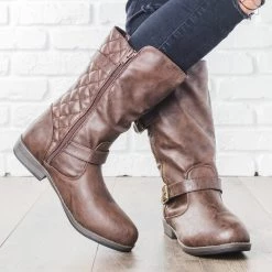 Glaze Newest Arrivals Mid Calf Quilted Riding Boots