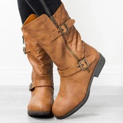 Glaze Newest Arrivals Mid Calf Quilted Riding Boots