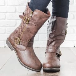 Glaze Newest Arrivals Mid Calf Quilted Riding Boots