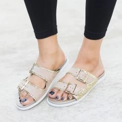 Bamboo Miranda Double Buckle Slides Newest Arrivals